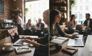 travailler dans un café freelance mise en avant