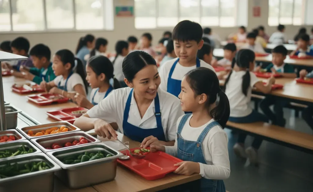 gros plan repas cantine scolaire