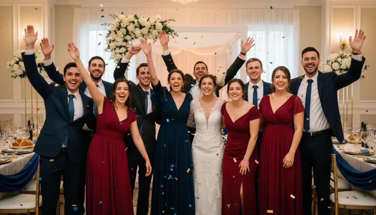 Félicitations joyeuses lors d'une célébration juive, exprimant le sens de "Mazel Tov".