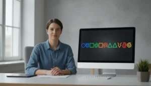 Test mémoire apprendre-vite-et-bien.com : personne concentrée sur des symboles abstraits sur écran.