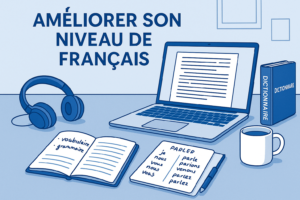 Illustration bureau moderne pour améliorer son niveau de français en ligne
