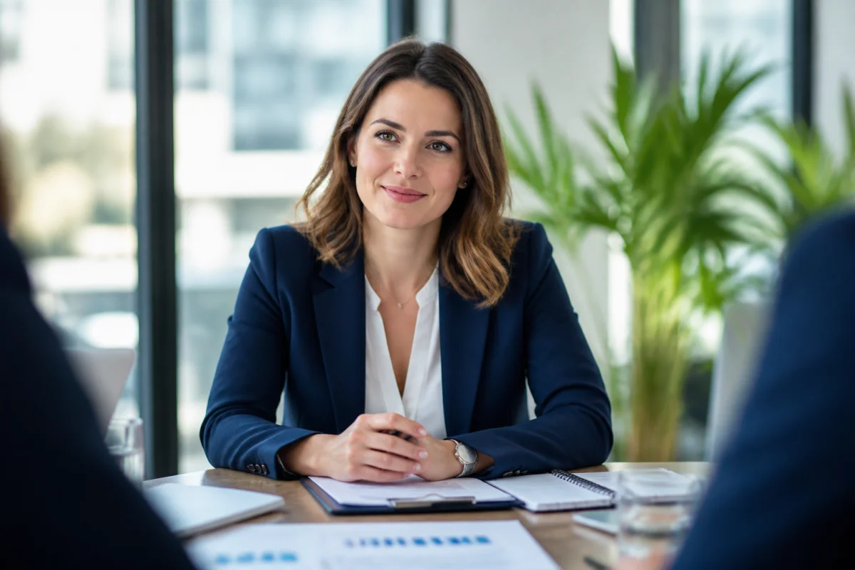 Référent harcèlement CSE professionnel et bienveillant en posture d'écoute active dans une salle de réunion lumineuse et moderne.