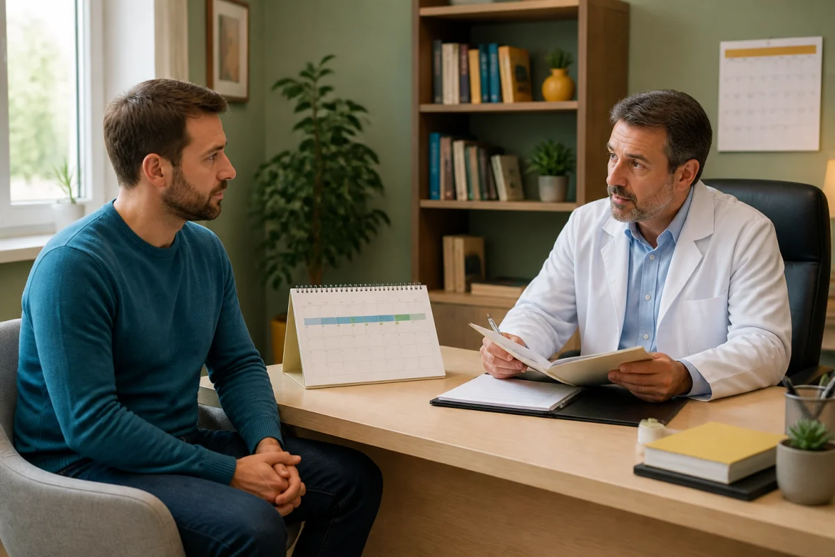 Médecin évaluant l’état psychologique d’un salarié en arrêt de travail pour harcèlement moral dans son cabinet médical